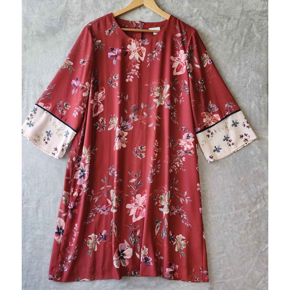 J .Jill Dress Womens Size Large Floral Brick Red Button Neck Lined